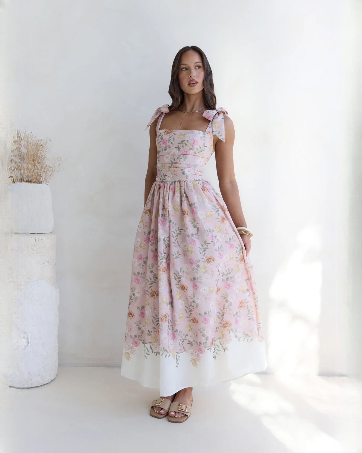 sleeveless satin a-line maxi bridesmaid dress - image 4