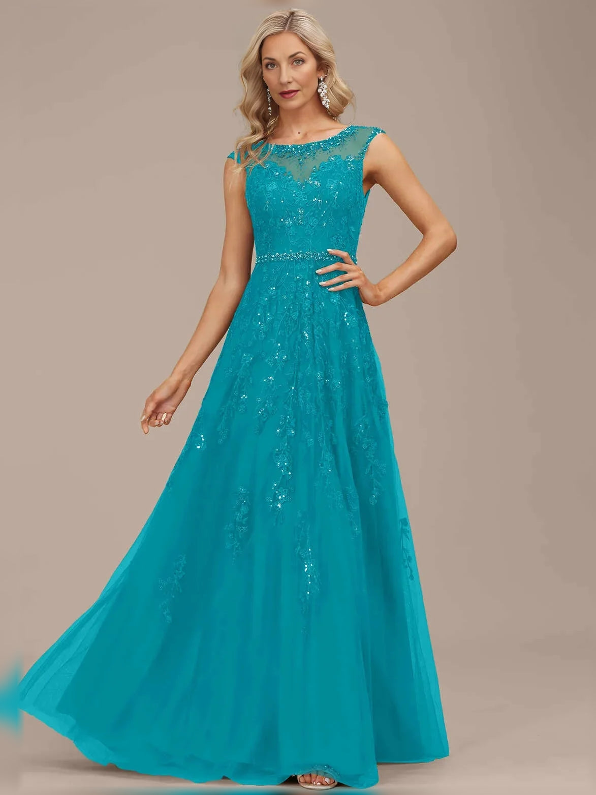 Jade maxi mother of the bride dress, alternate view showing the overall dress design
