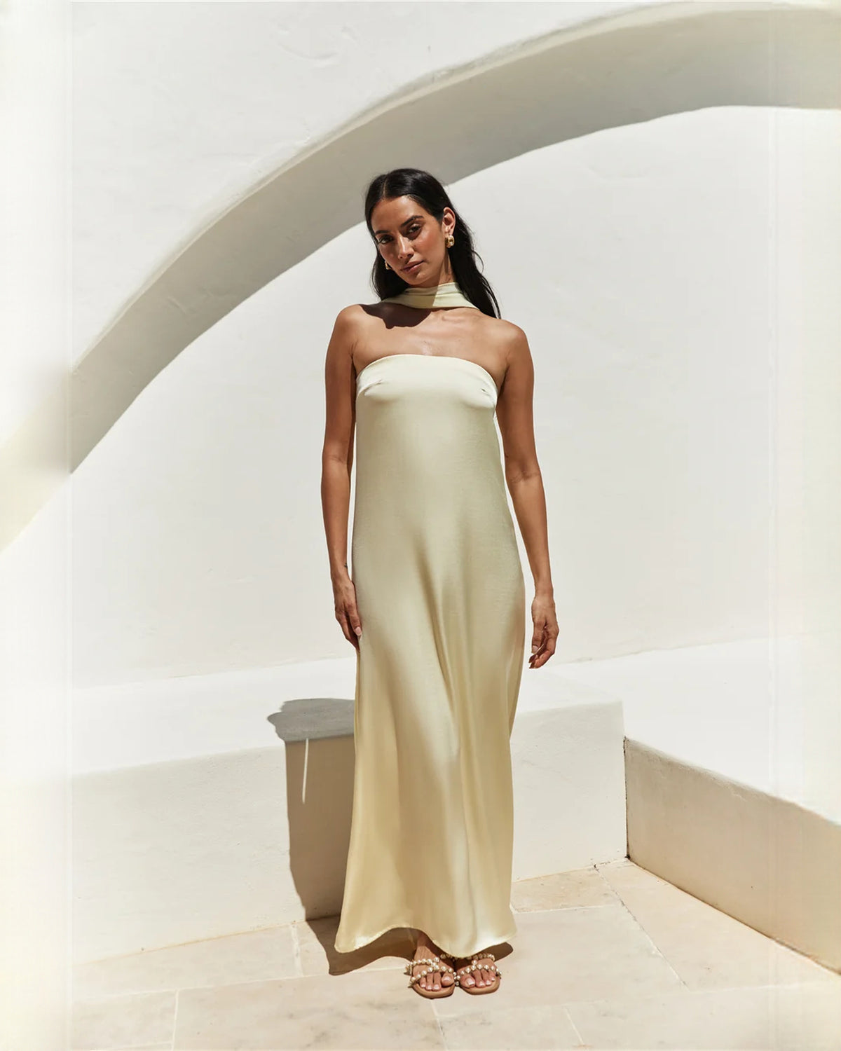 strapless satin a-line maxi bridesmaid dress - image 4