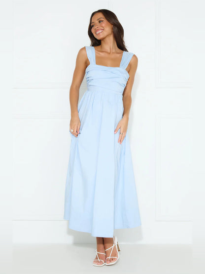 Blue midi formal dress, alternate view showing the waist