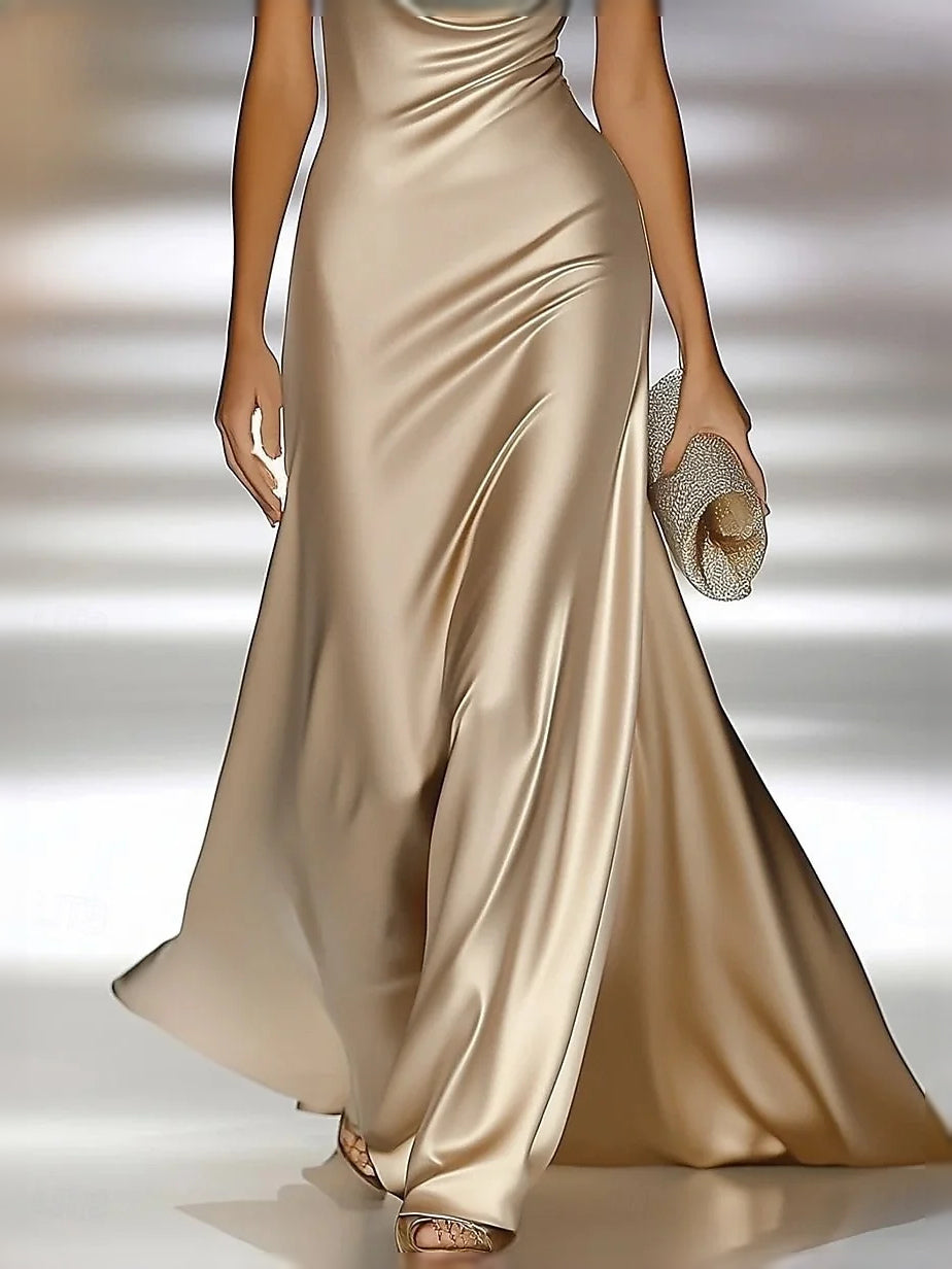Gold maxi prom dress, alternate view showing the overall dress design