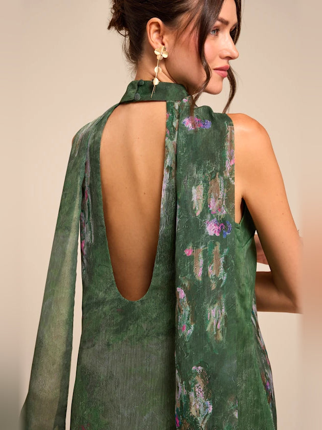 Green mini homecoming dress, alternate view showing the overall dress design