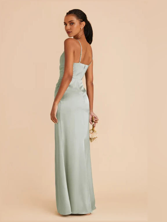 Beige maxi bridesmaid dress, alternate view showing the overall dress design