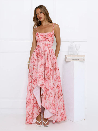 Pink midi formal dress, alternate view showing the waist