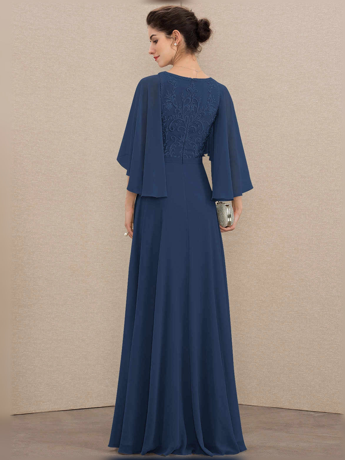 Deep Purple floor-length mother of the bride dress, alternate view showing the overall dress design