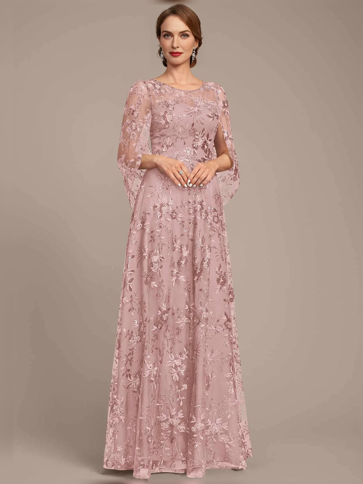 Blush Pink maxi mother of the bride dress, alternate view showing the overall dress design