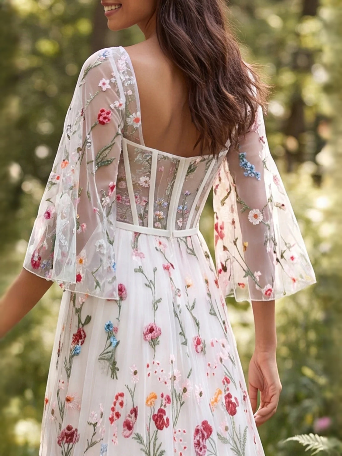 Ivory maxi bridesmaid dress, alternate view showing the overall dress design