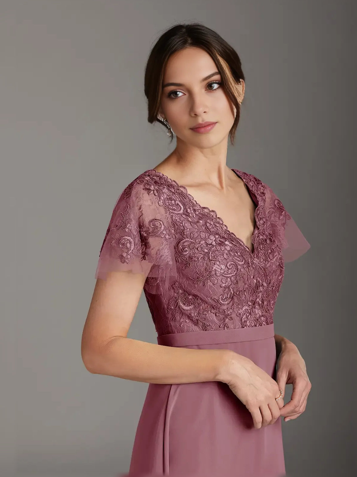 Dusty Pink floor-length mother of the bride dress, alternate view showing the overall dress design