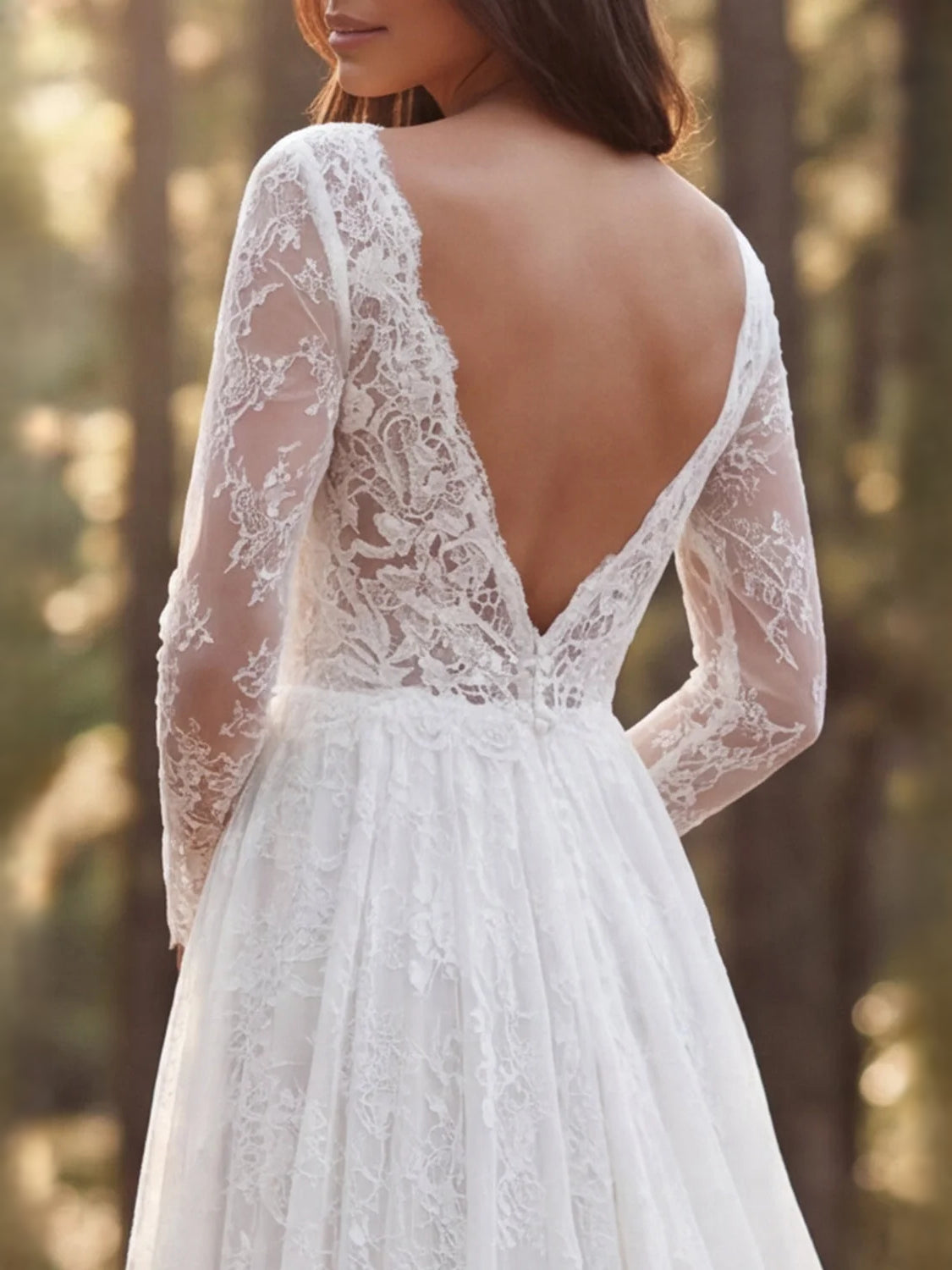 Ivory floor-length wedding dress, alternate view showing the overall dress design