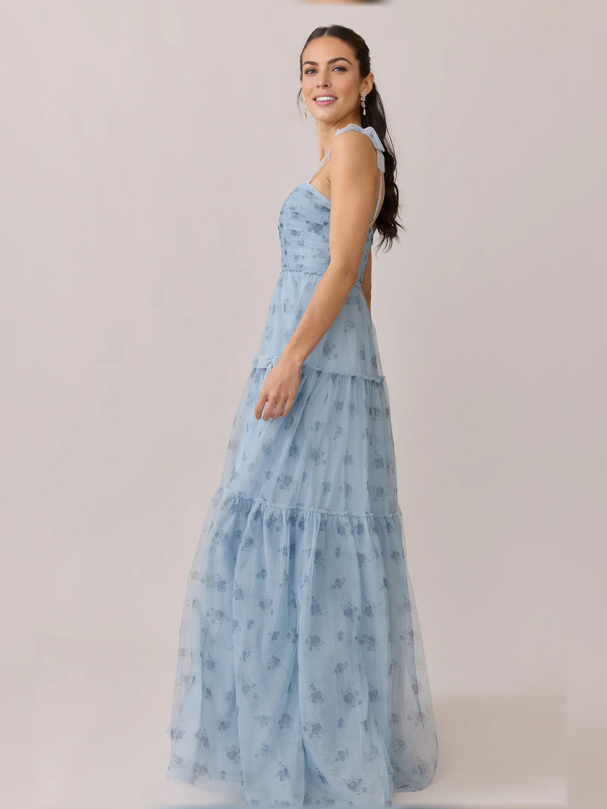 Sky Blue a-line floor-length formal dress with bow detail, alternate view