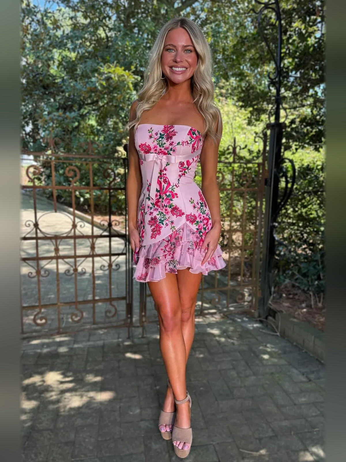 Pink mini homecoming dress, alternate view showing the overall dress design