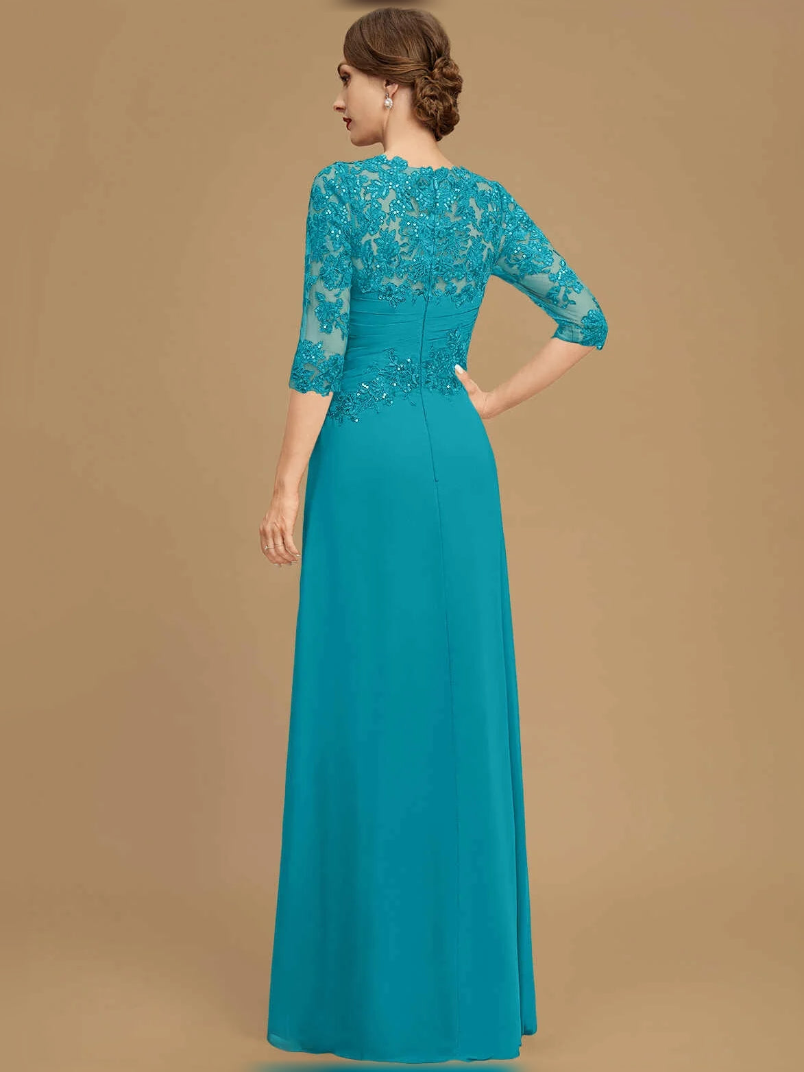 Dark Navy floor-length mother of the bride dress, alternate view showing the overall dress design