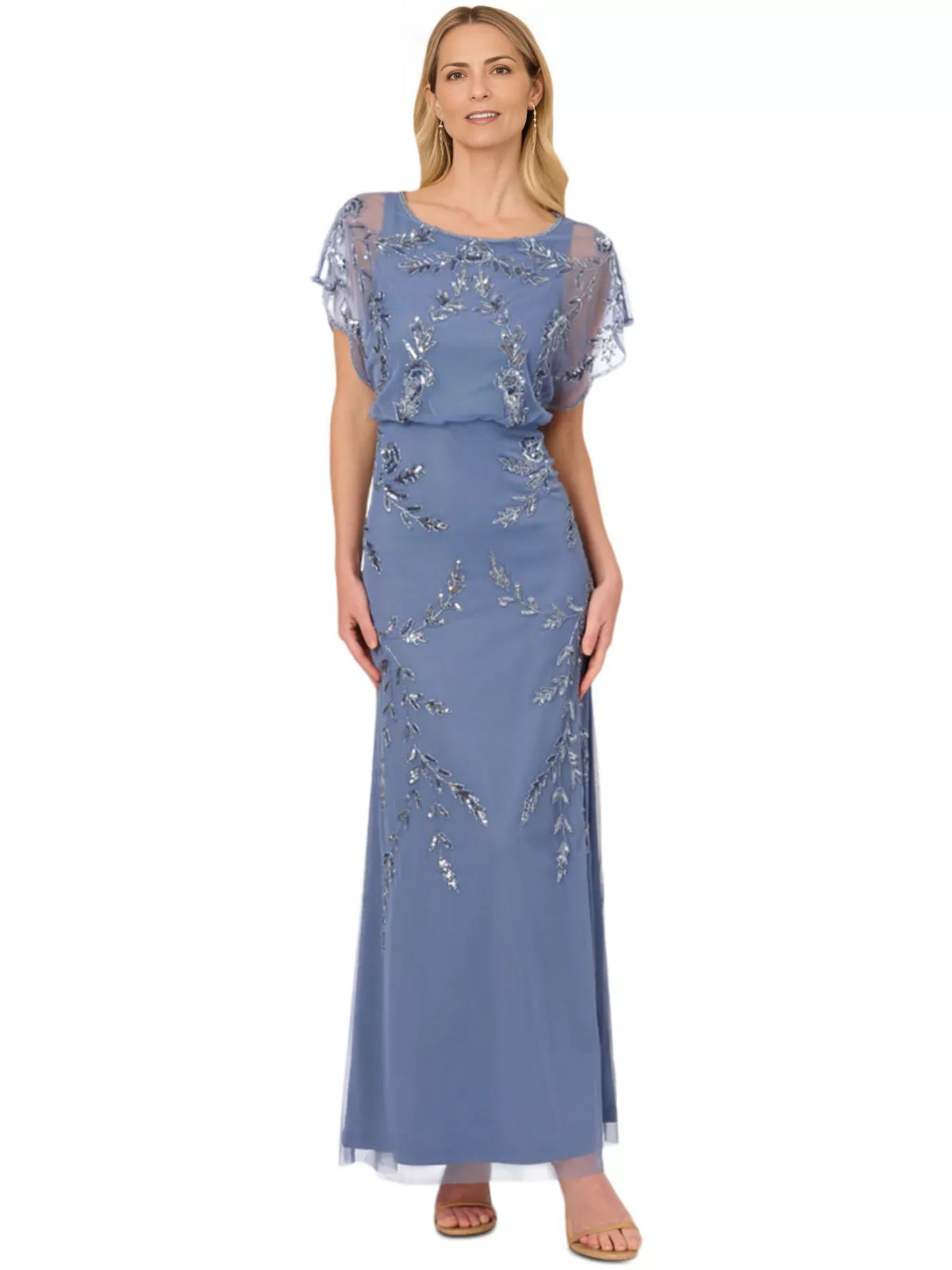 Dusty Blue maxi mother of the bride dress, alternate view showing the overall dress design