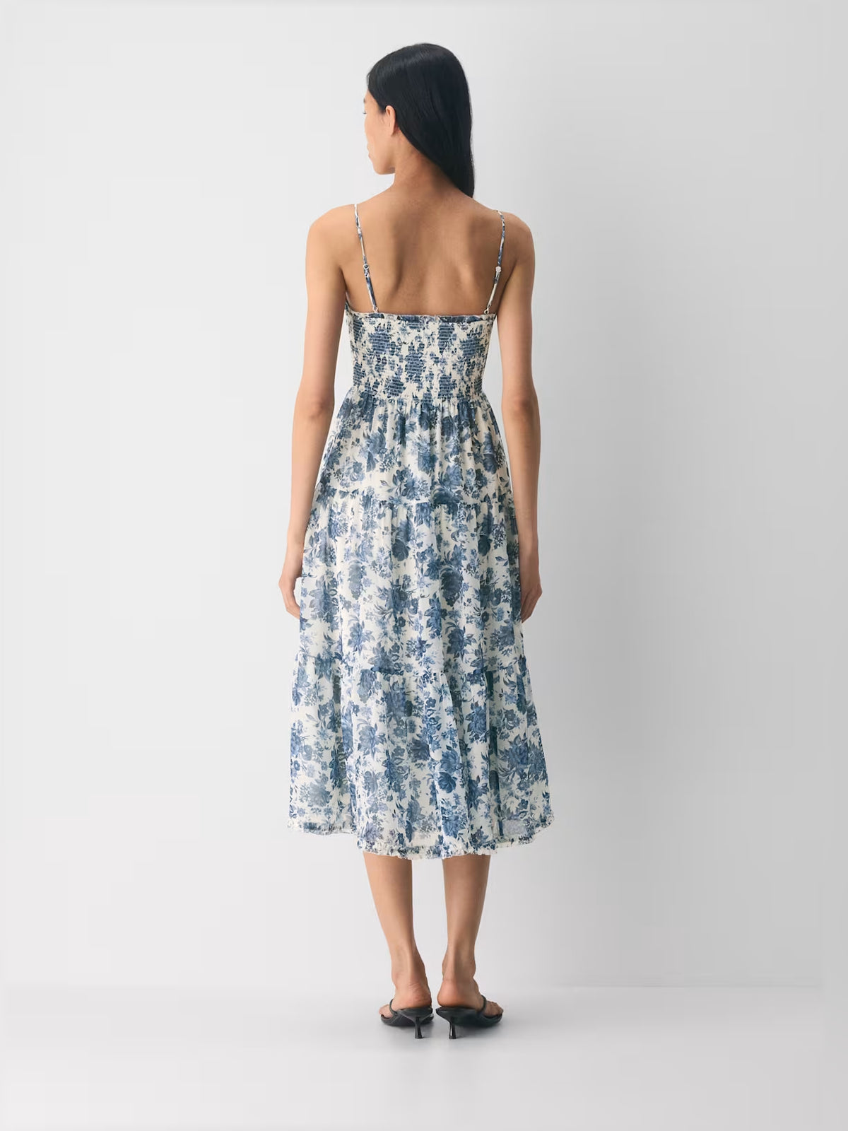 Floral midi formal dress with tiered skirt, alternate view showing the waist