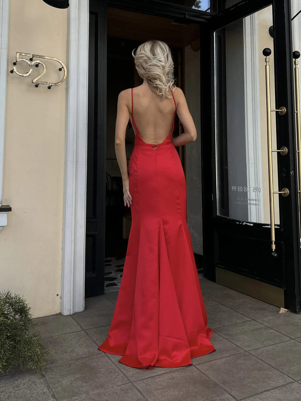 Blush Pink mermaid floor-length formal dress with skirt slit, alternate view showing the waist