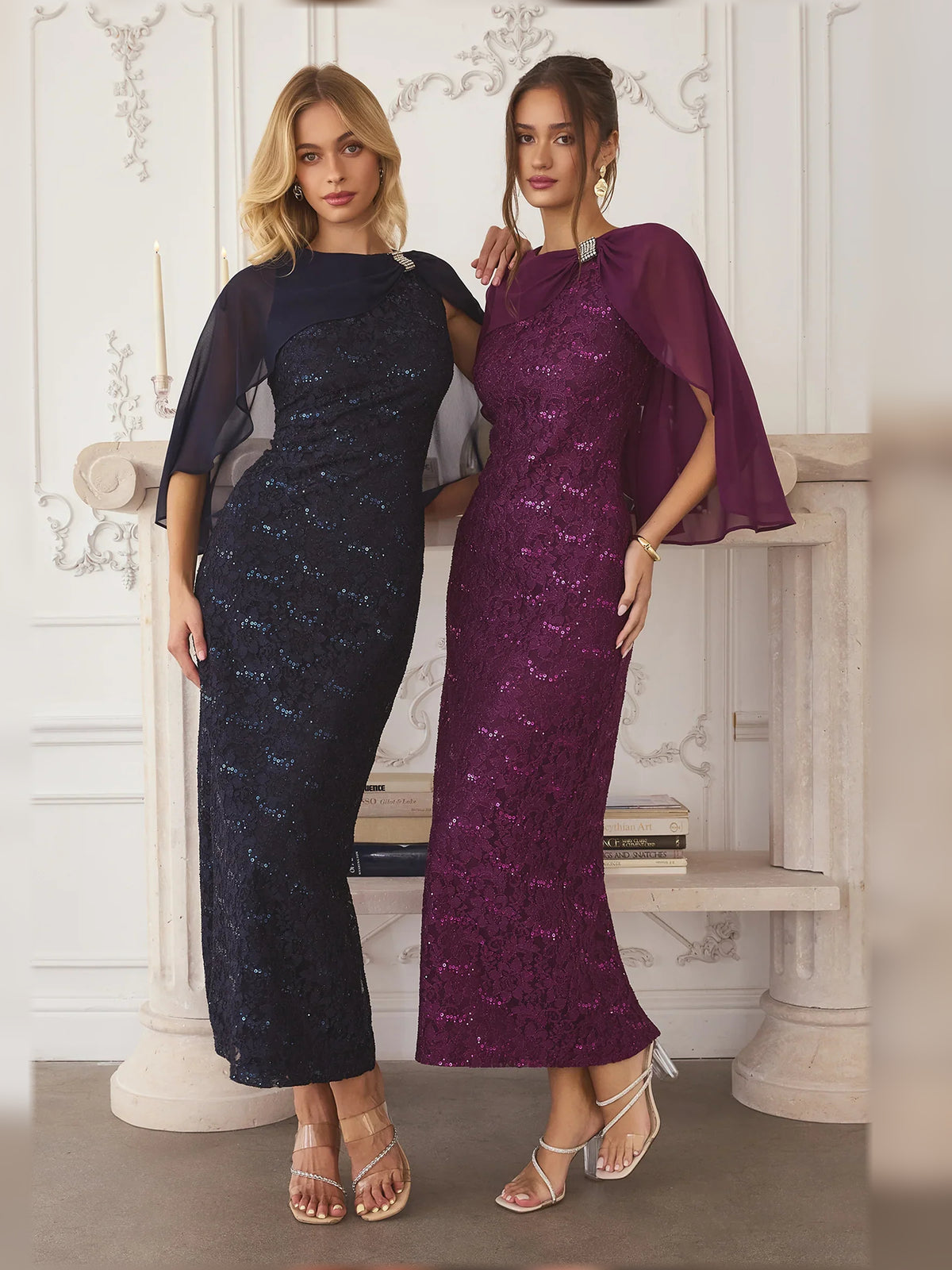 Dusty Pink sheath midi formal dress with sequins, alternate view showing the waist