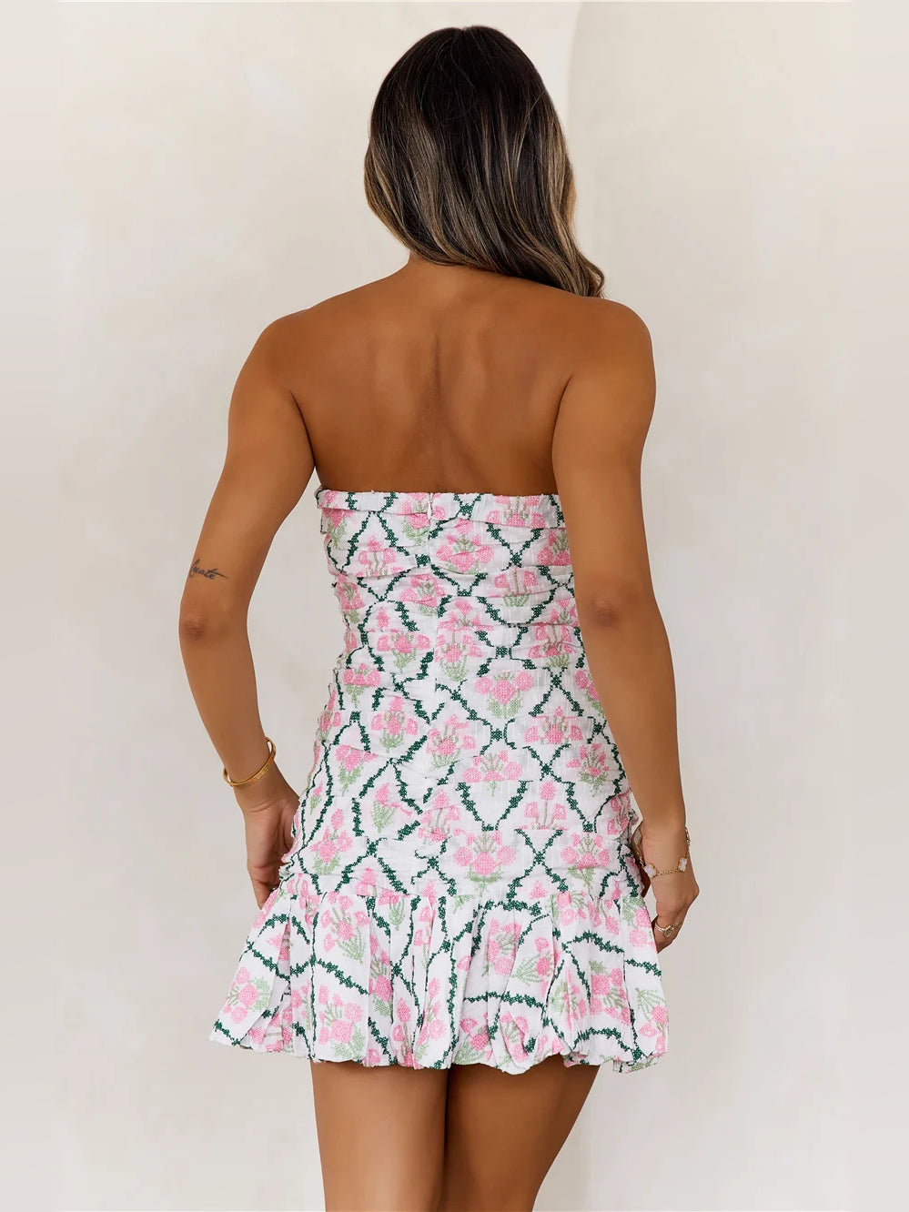 Green mini homecoming dress, alternate view showing the overall dress design