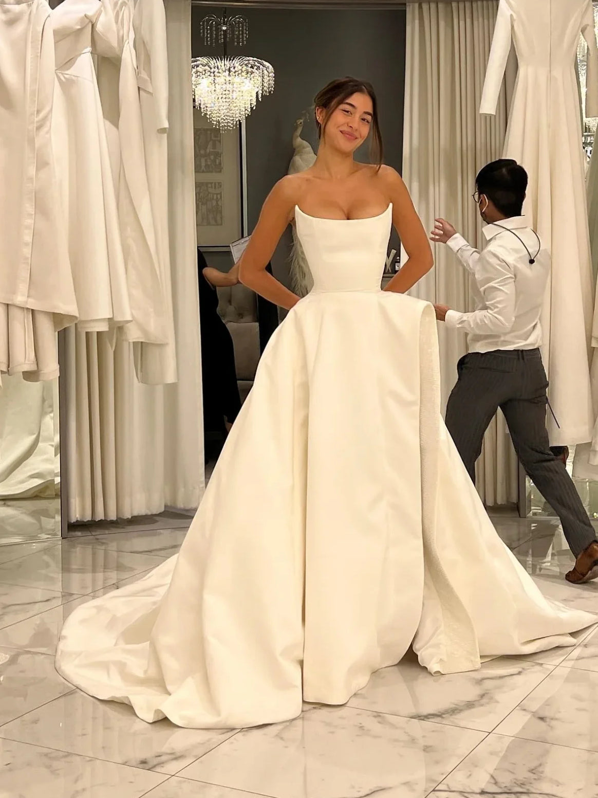 White floor-length wedding dress, alternate view showing the overall dress design