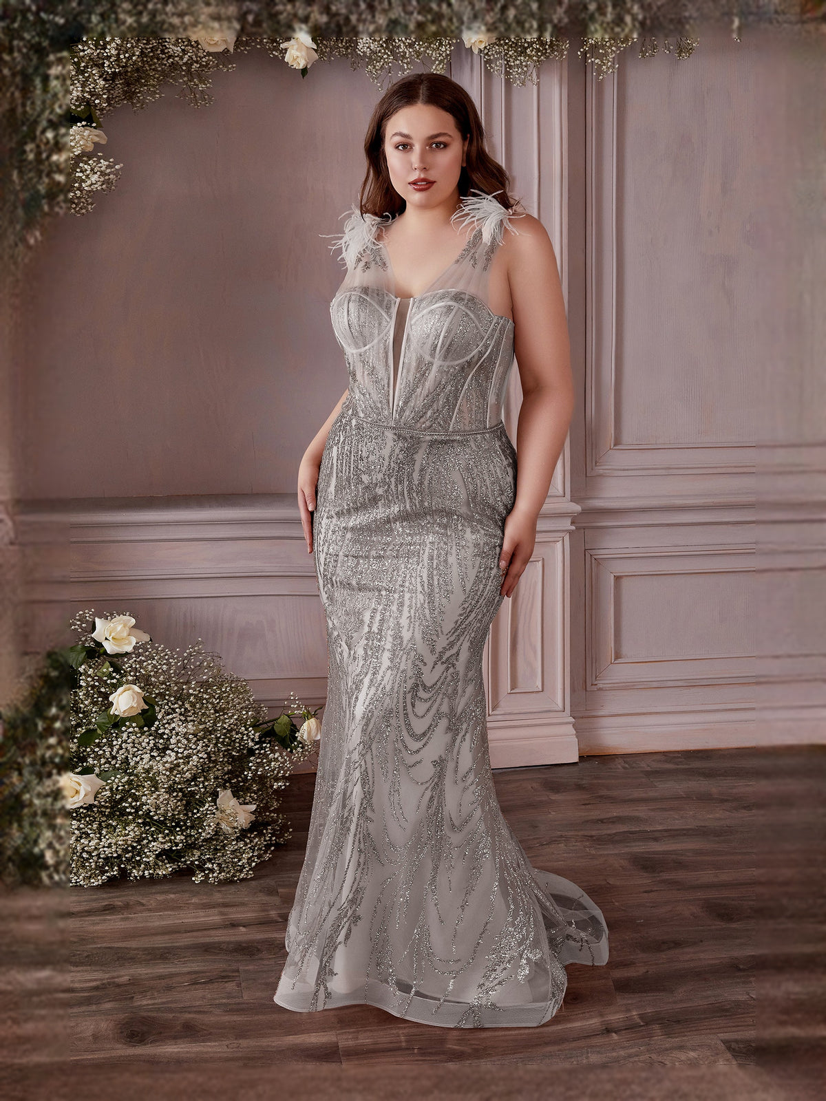 Rose Gold floor-length prom dress, alternate view showing the overall dress design