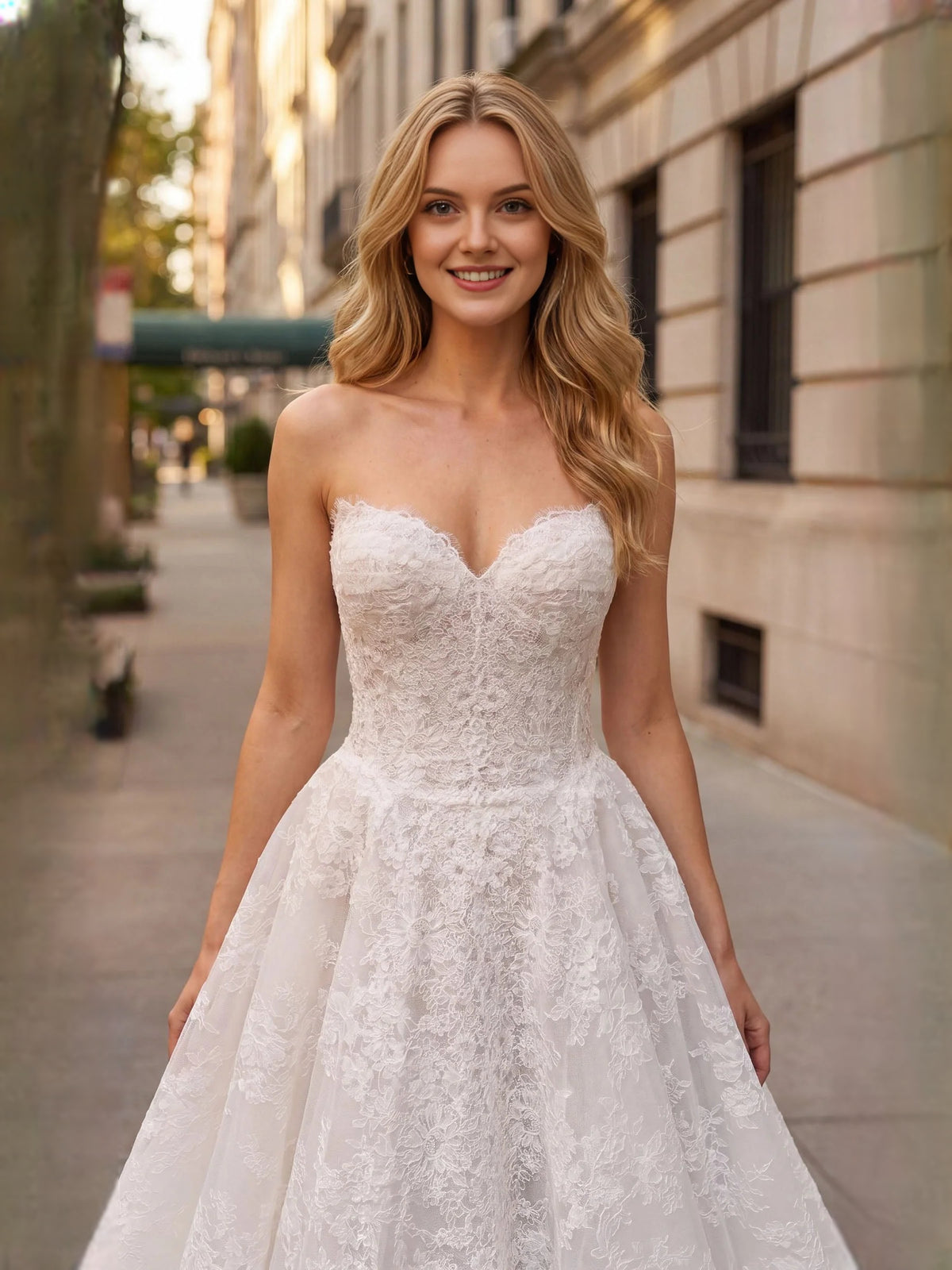 Ivory floor-length wedding dress, alternate view showing the overall dress design