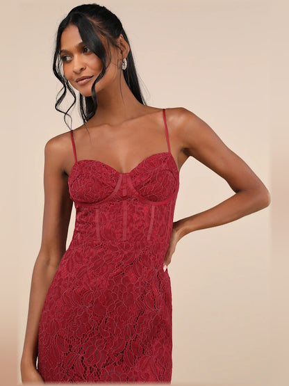 Wine Red midi formal dress, alternate view showing the waist