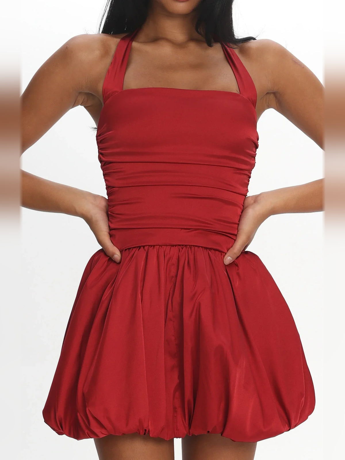 Crimson Red mini homecoming dress, alternate view showing the overall dress design