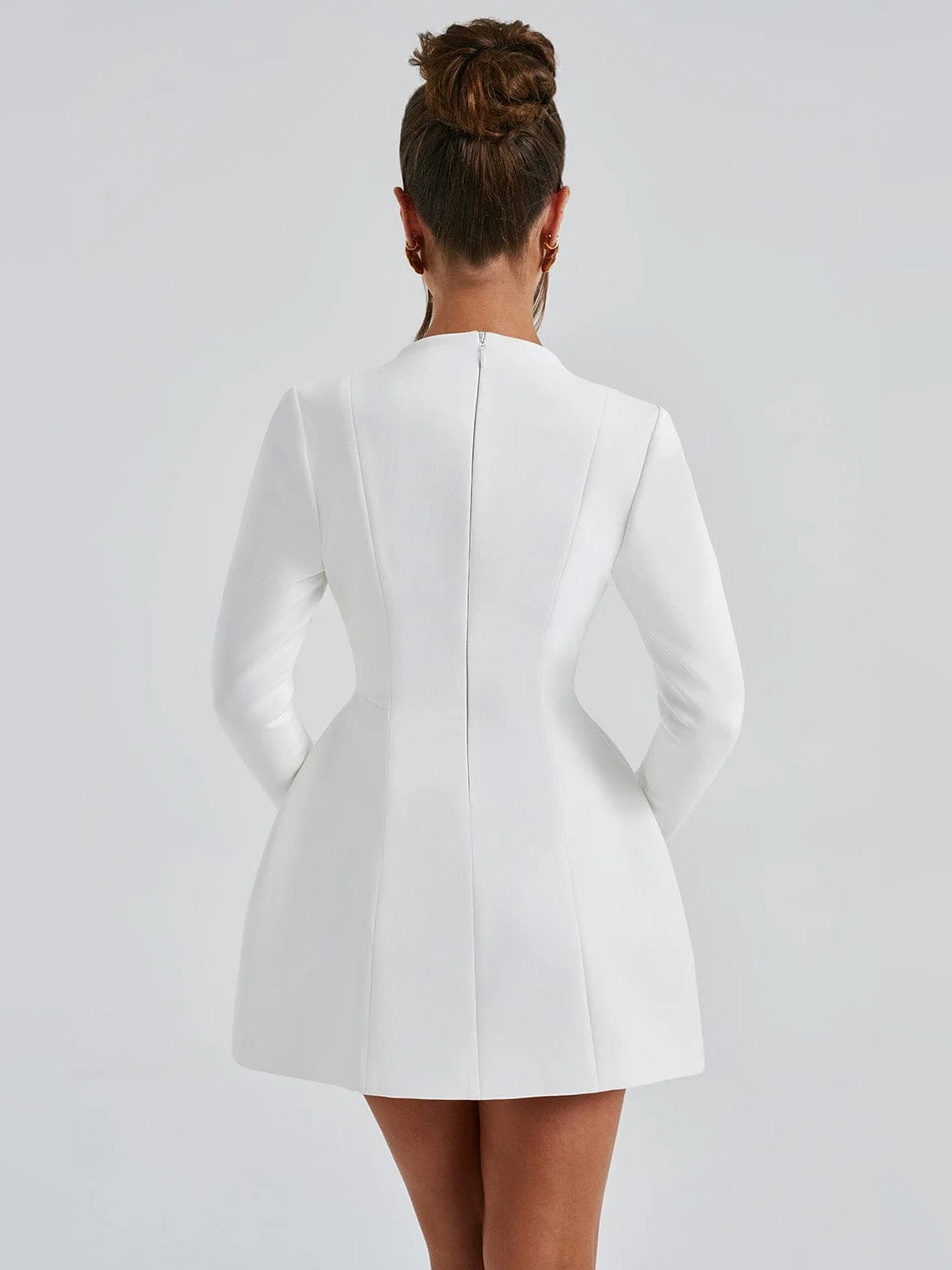 Ivory mini homecoming dress, alternate view showing the overall dress design