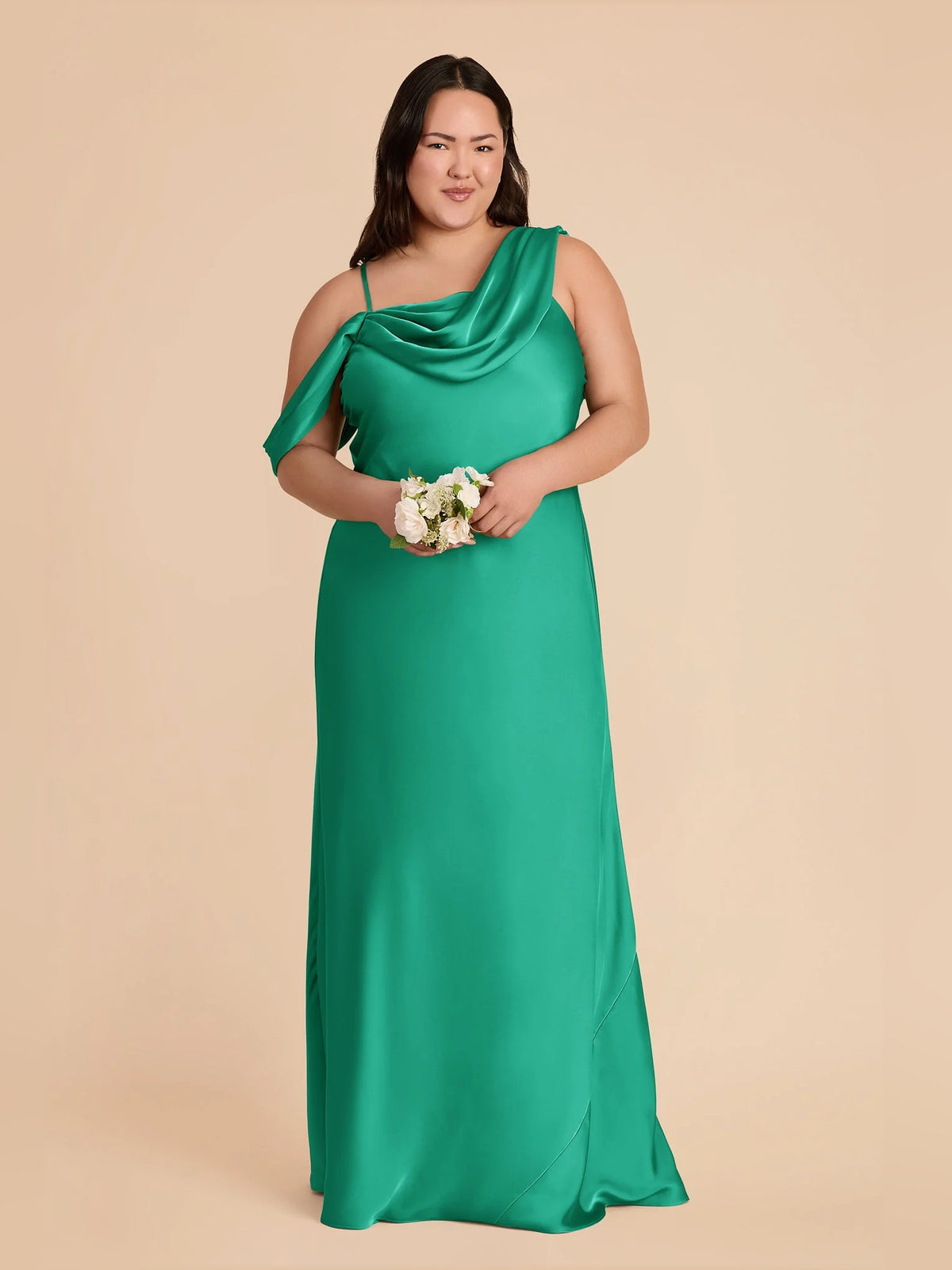 Pink a-line floor-length formal dress with draping, alternate view showing the waist