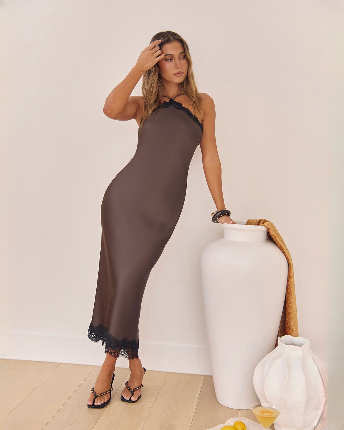 sleeveless satin a-line maxi bridesmaid dress - image 4