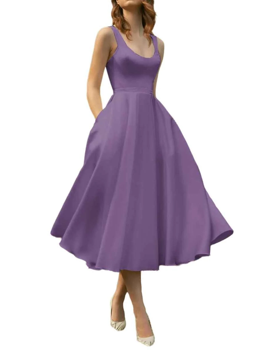 Lavender midi bridesmaid dress, alternate view showing the overall dress design