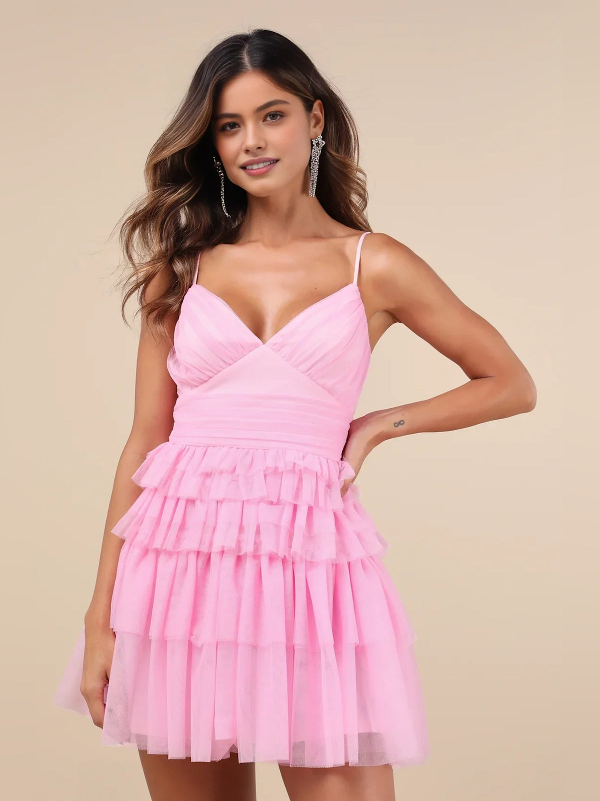 Canary mini homecoming dress, alternate view showing the overall dress design