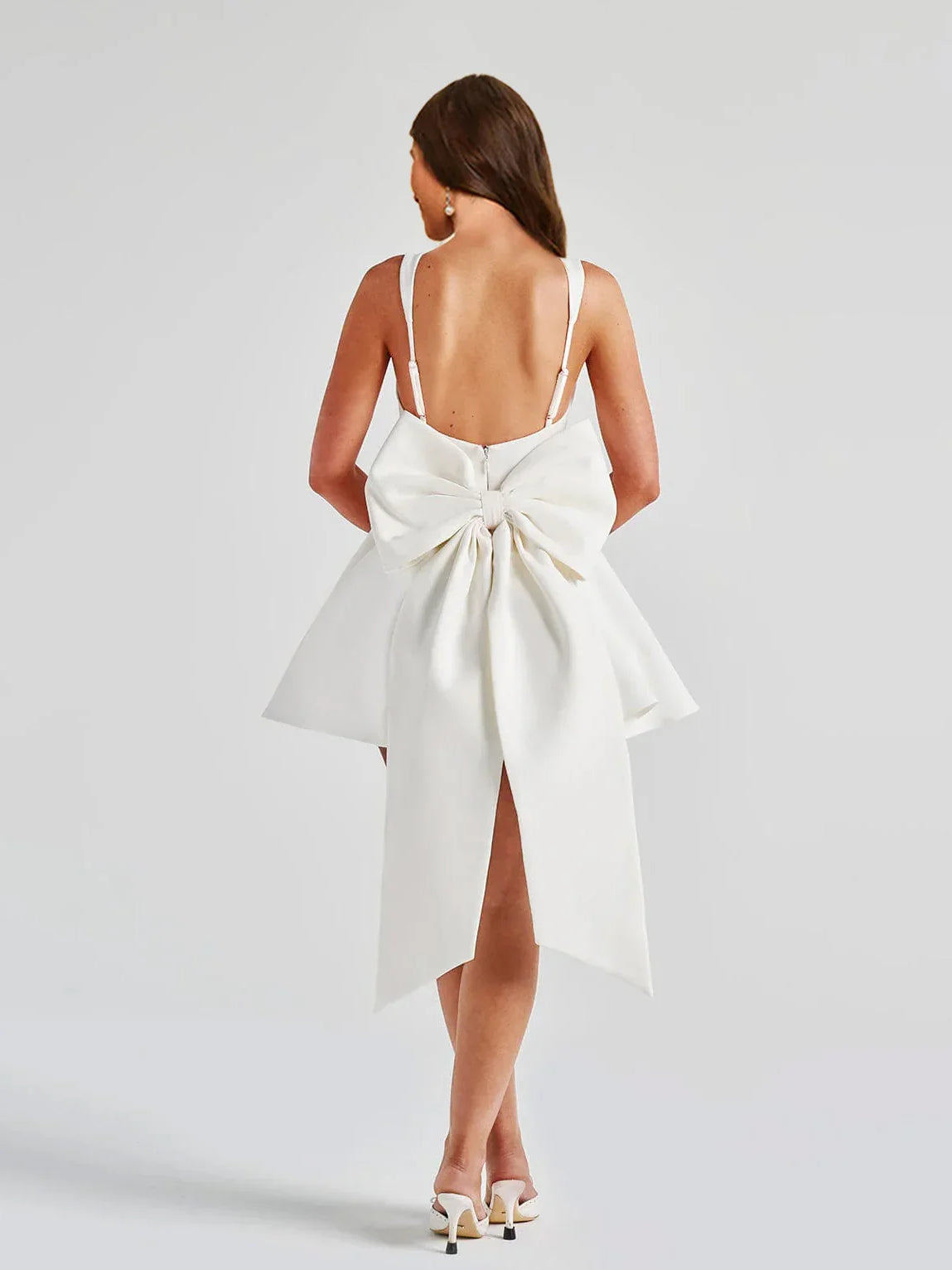 Ivory mini homecoming dress, alternate view showing the overall dress design
