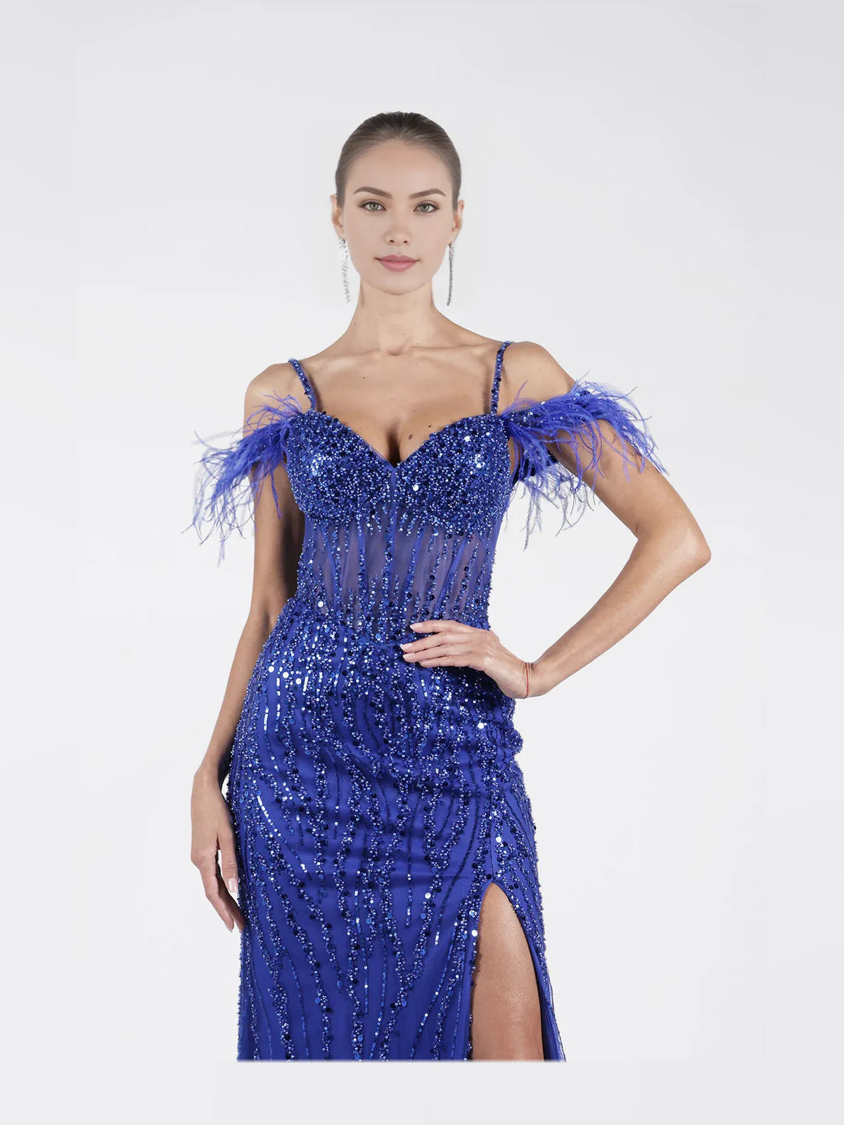 Dark Blue floor-length prom dress, alternate view showing the overall dress design