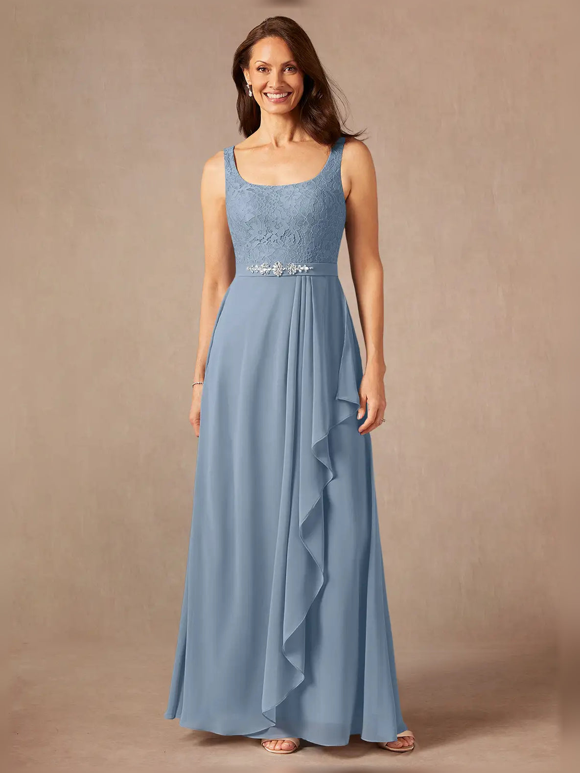 Dusty Blue maxi mother of the bride dress, alternate view showing the overall dress design
