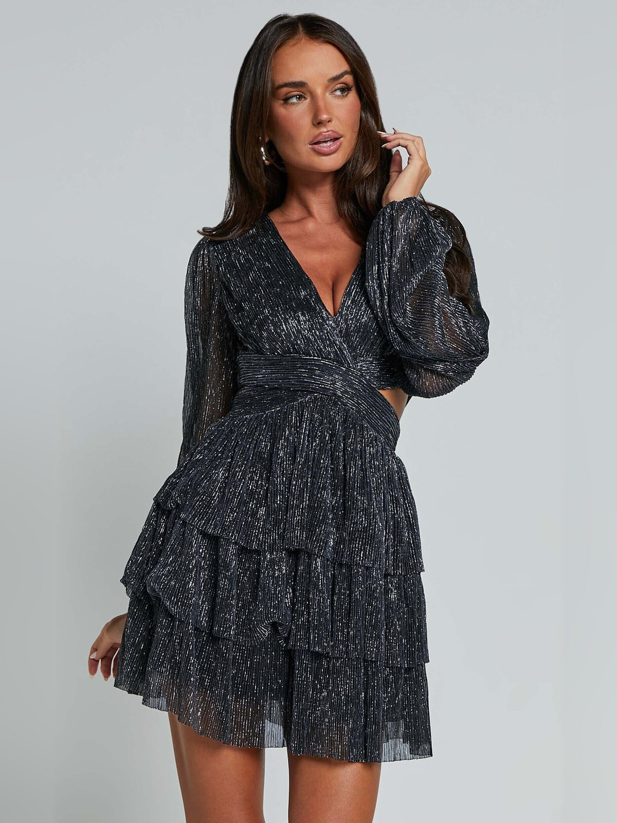 Black mini homecoming dress, alternate view showing the overall dress design