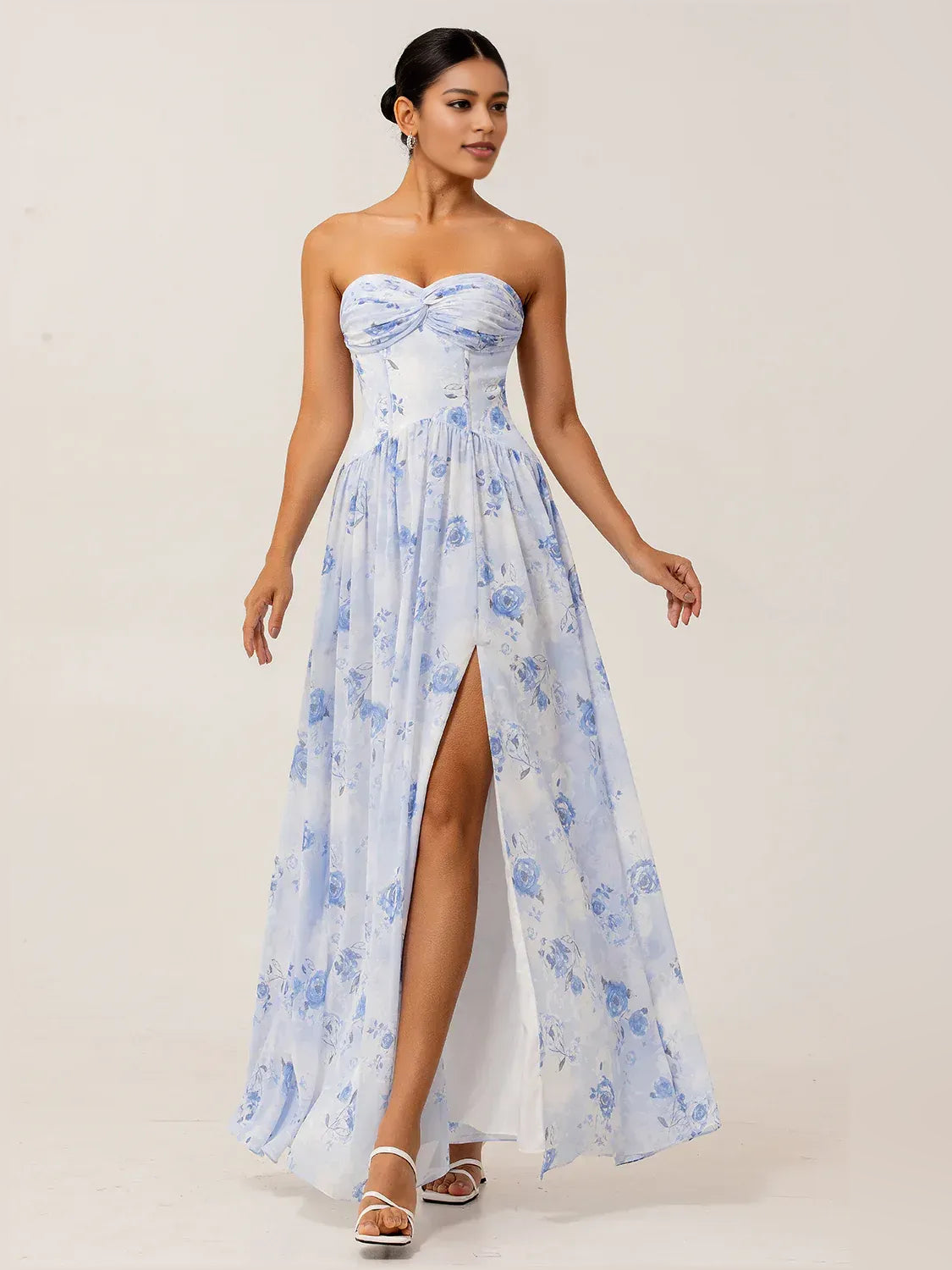 Blue maxi bridesmaid dress, alternate view showing the overall dress design