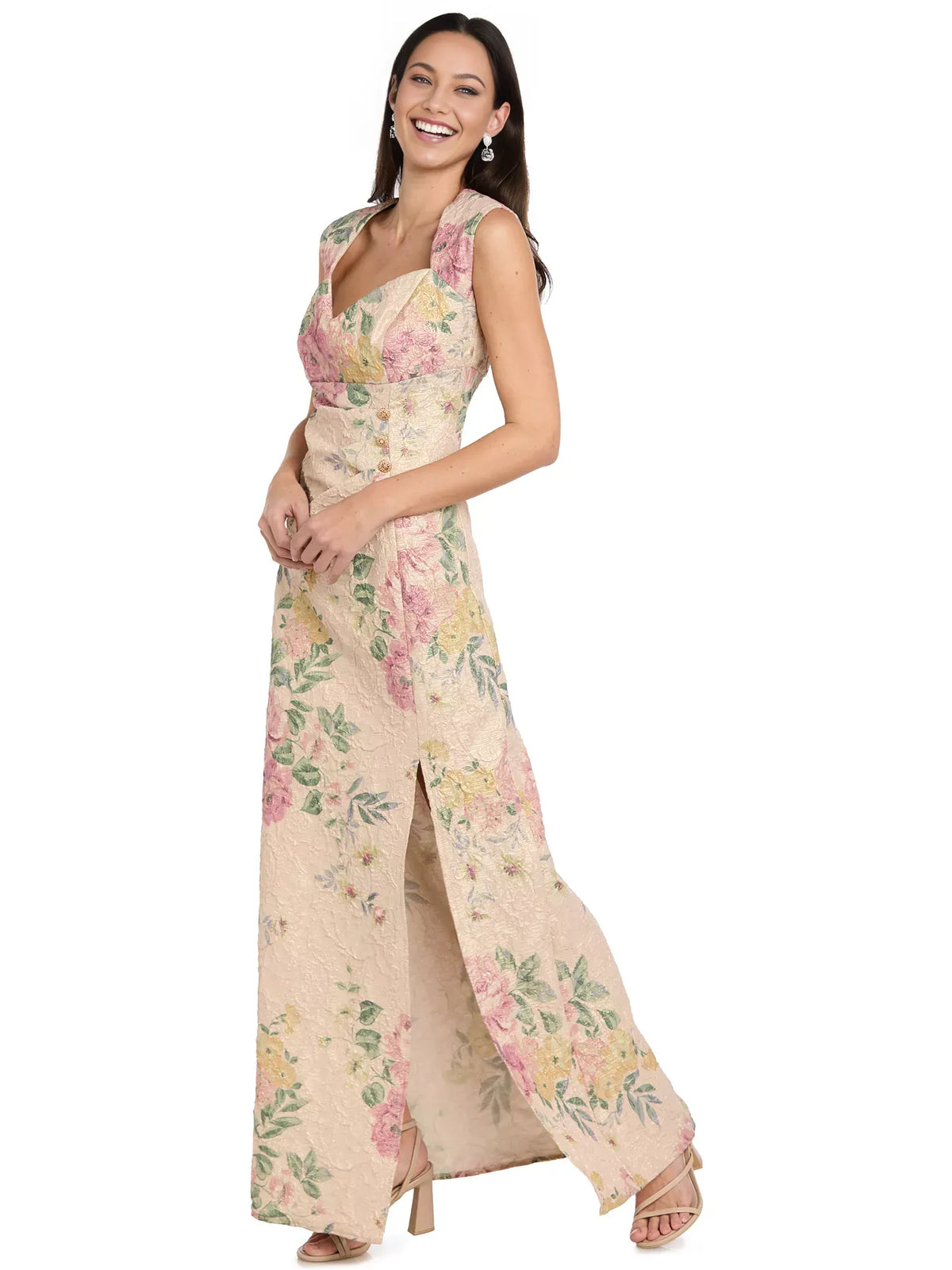 As Picture sheath floor-length formal dress with skirt slit, alternate view showing the waist
