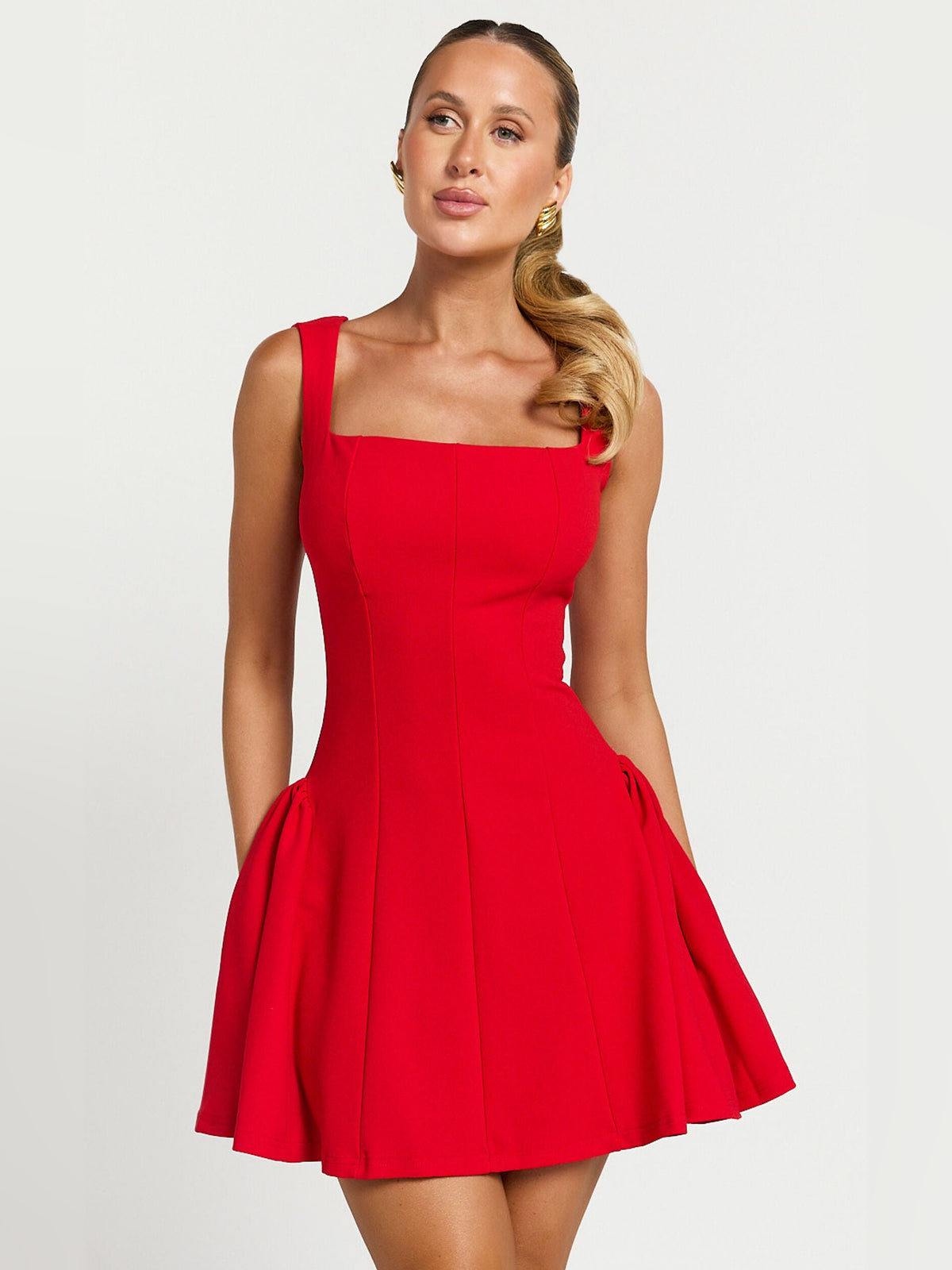 Red mini homecoming dress, alternate view showing the overall dress design