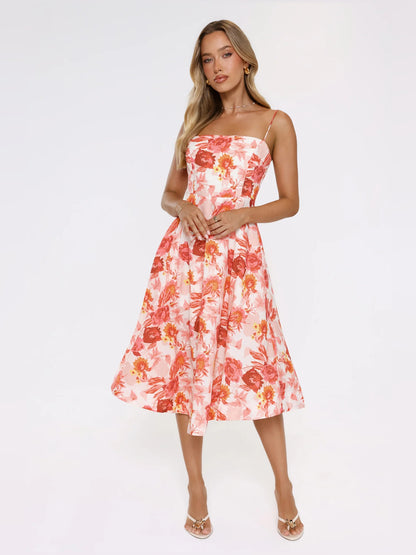 Orange midi formal dress, alternate view showing the waist