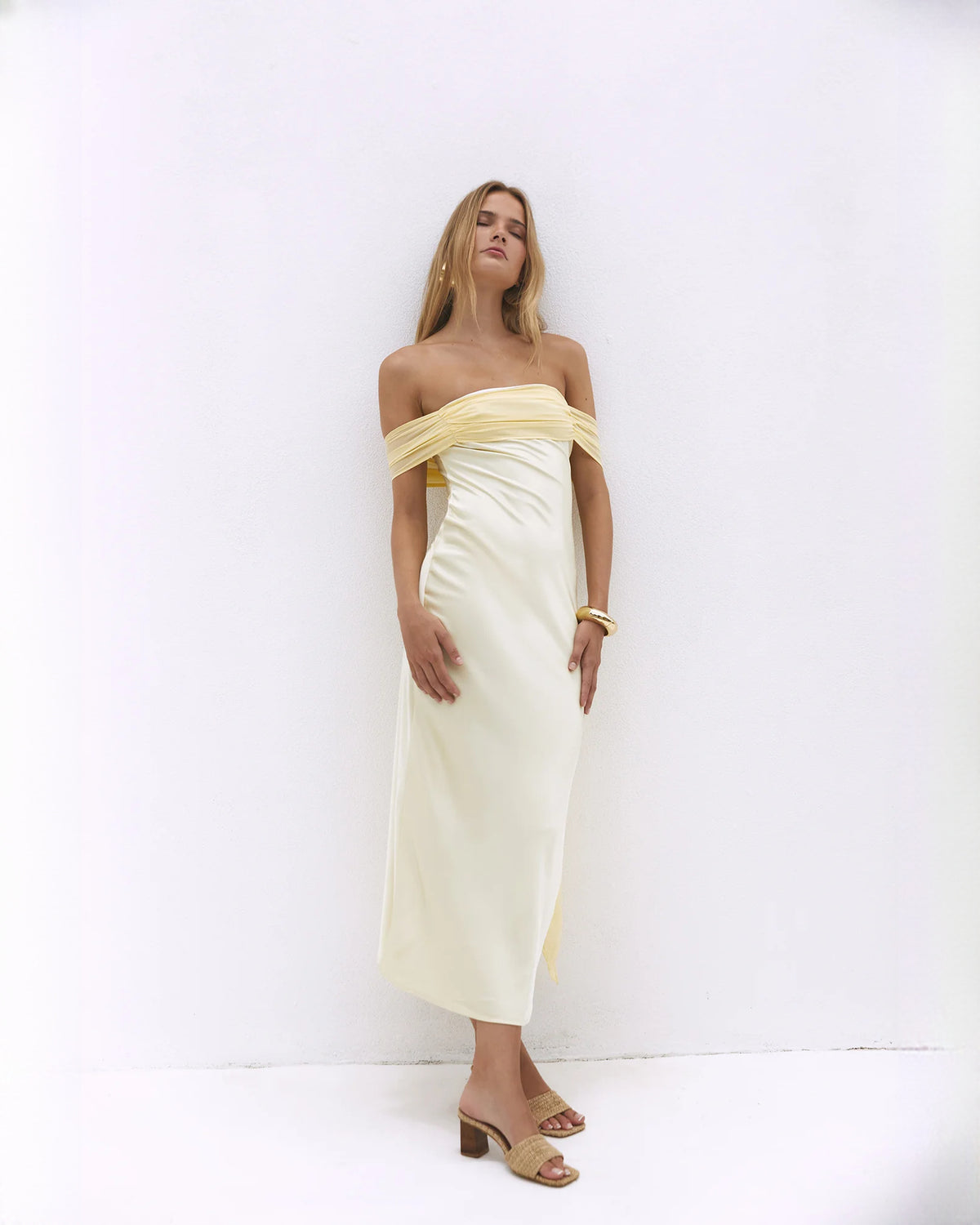 strapless satin a-line maxi bridesmaid dress - image 4