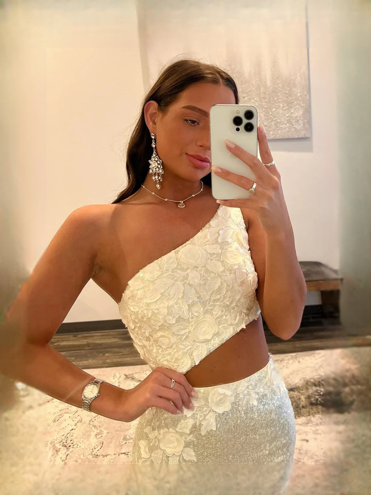 Ivory maxi prom dress, alternate view showing the overall dress design
