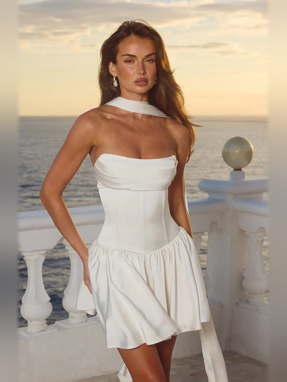 IVORY mini homecoming dress, alternate view showing the overall dress design