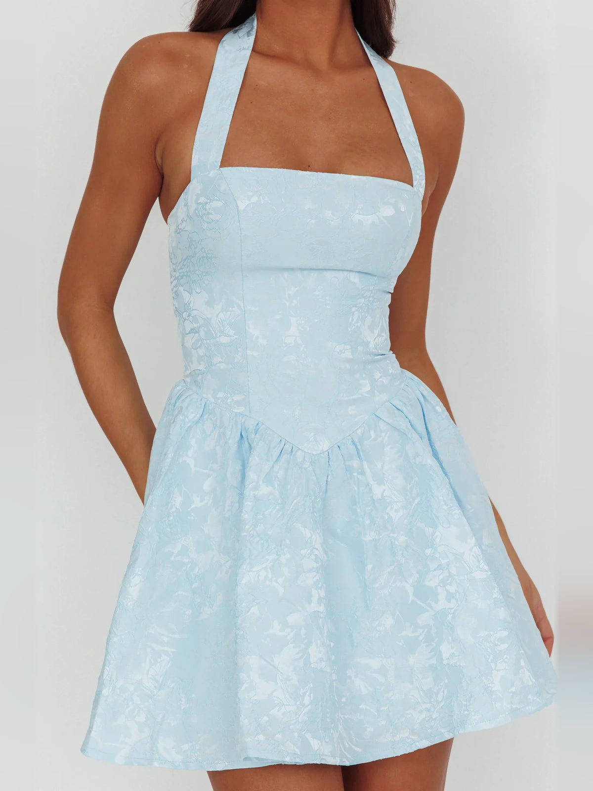 Sky Blue mini homecoming dress, alternate view showing the overall dress design