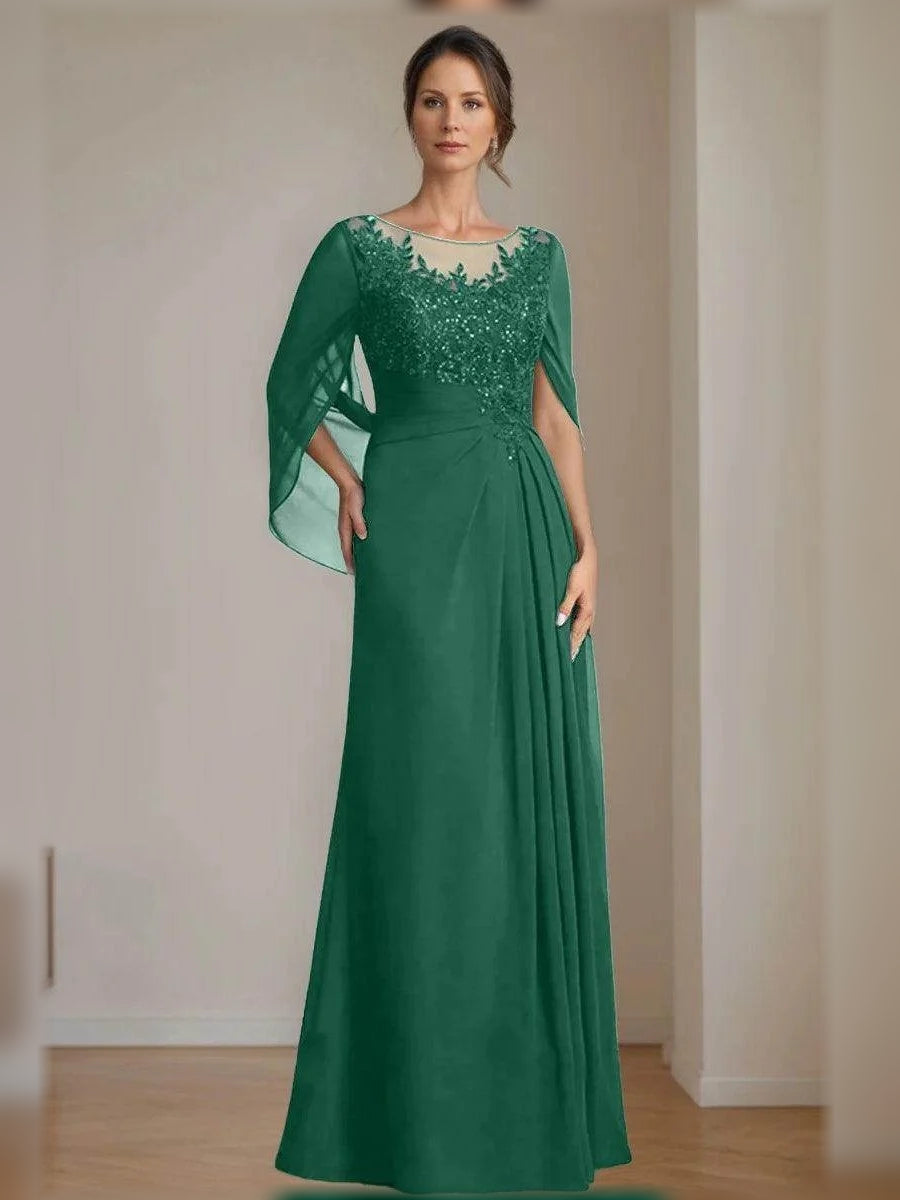 Emerald Green floor-length mother of the bride dress, alternate view showing the overall dress design