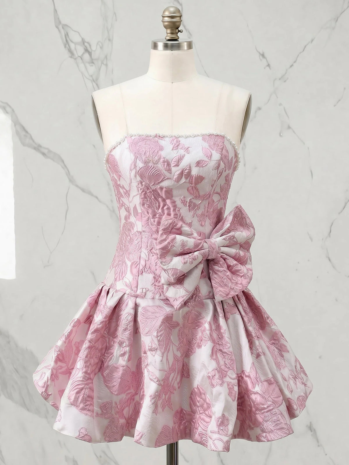 Pink mini homecoming dress, alternate view showing the overall dress design