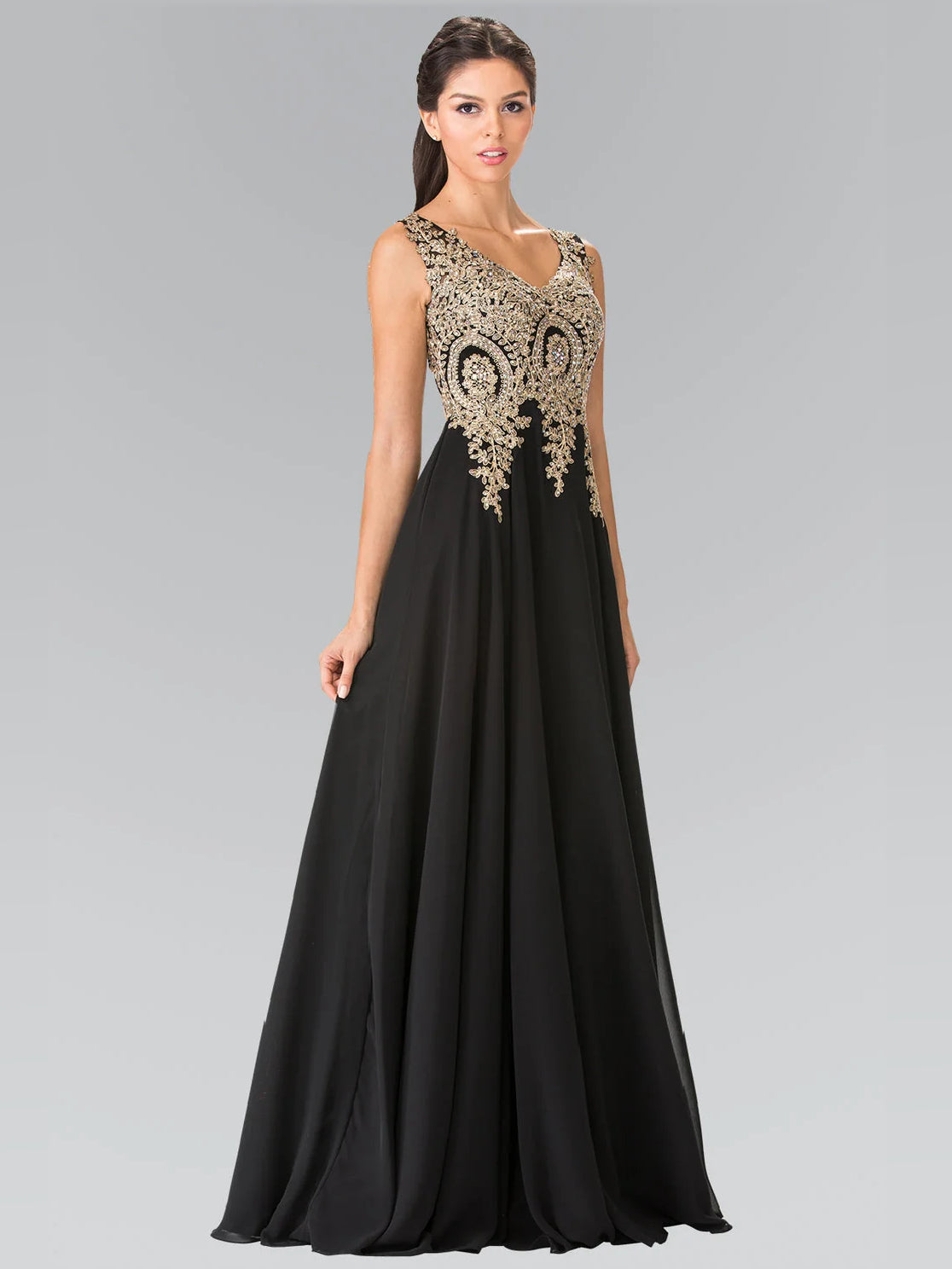 Black floor-length prom dress, alternate view showing the overall dress design