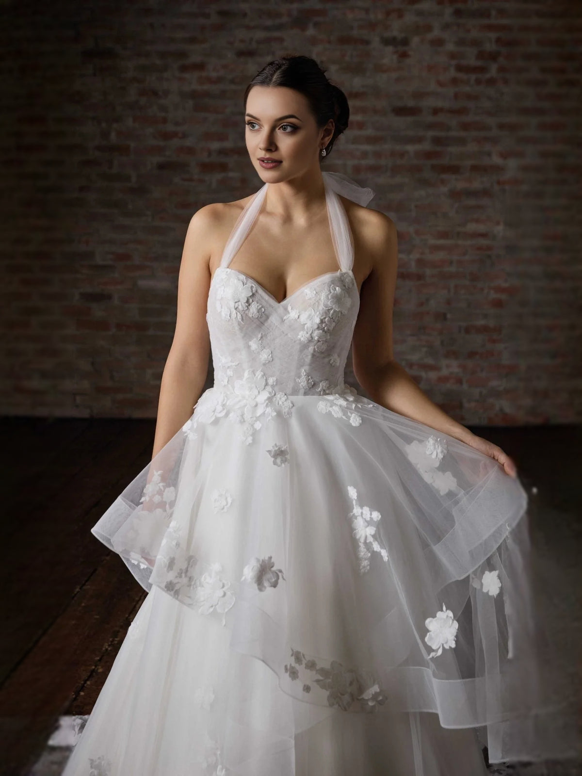 White floor-length wedding dress, alternate view showing the overall dress design
