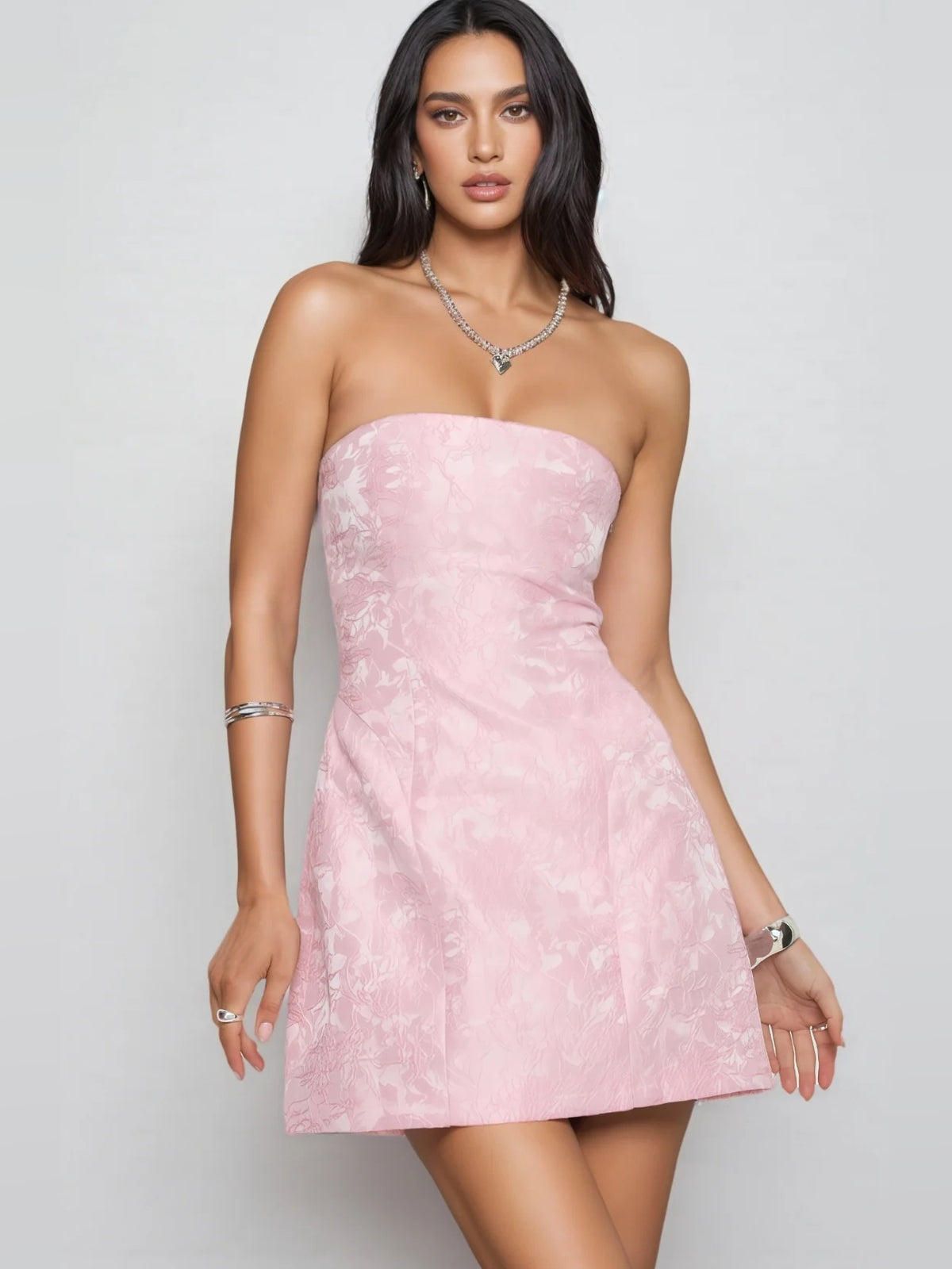 Blush Pink mini homecoming dress, alternate view showing the overall dress design
