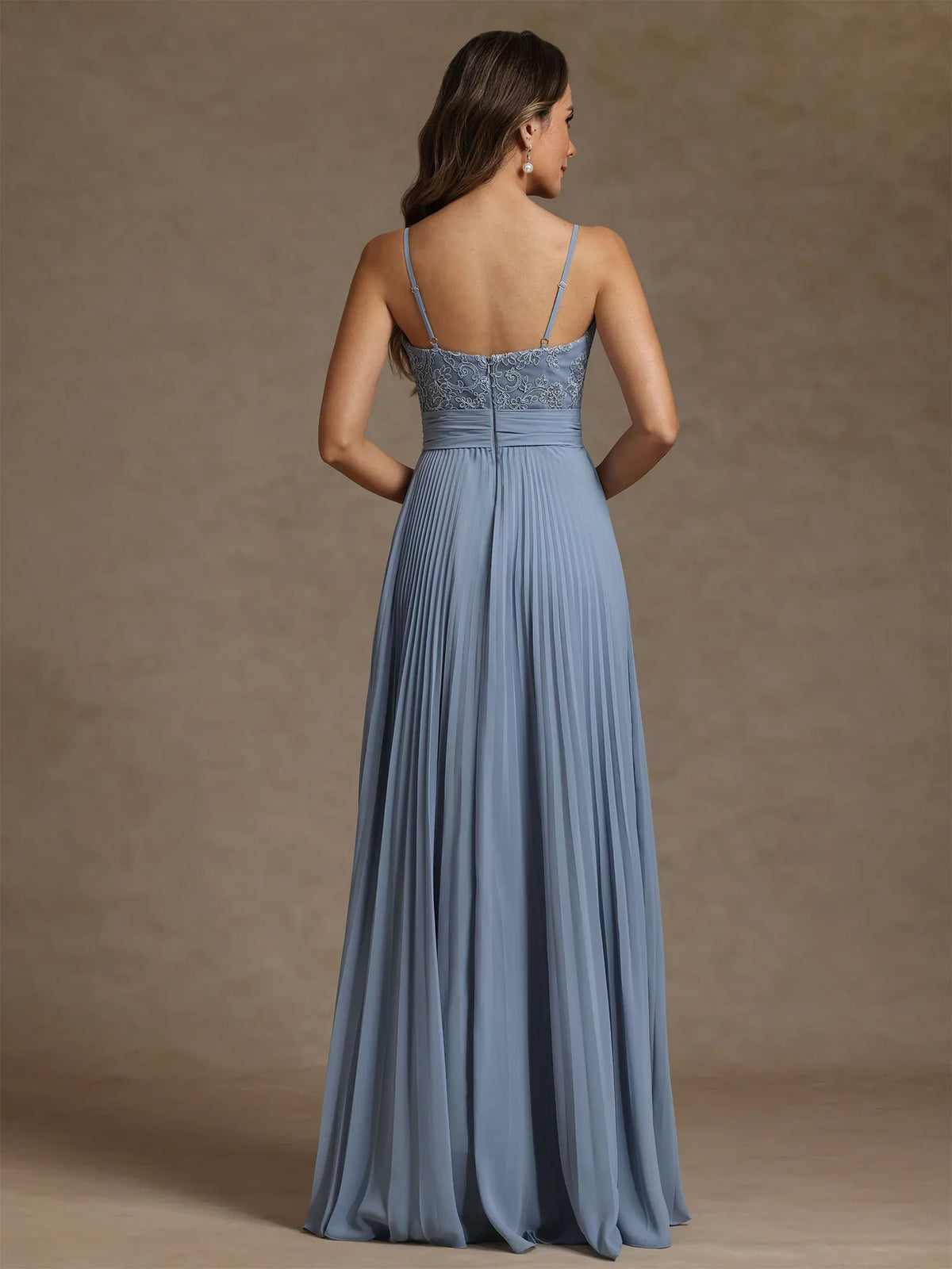 Dusty Blue floor-length mother of the bride dress, alternate view showing the overall dress design
