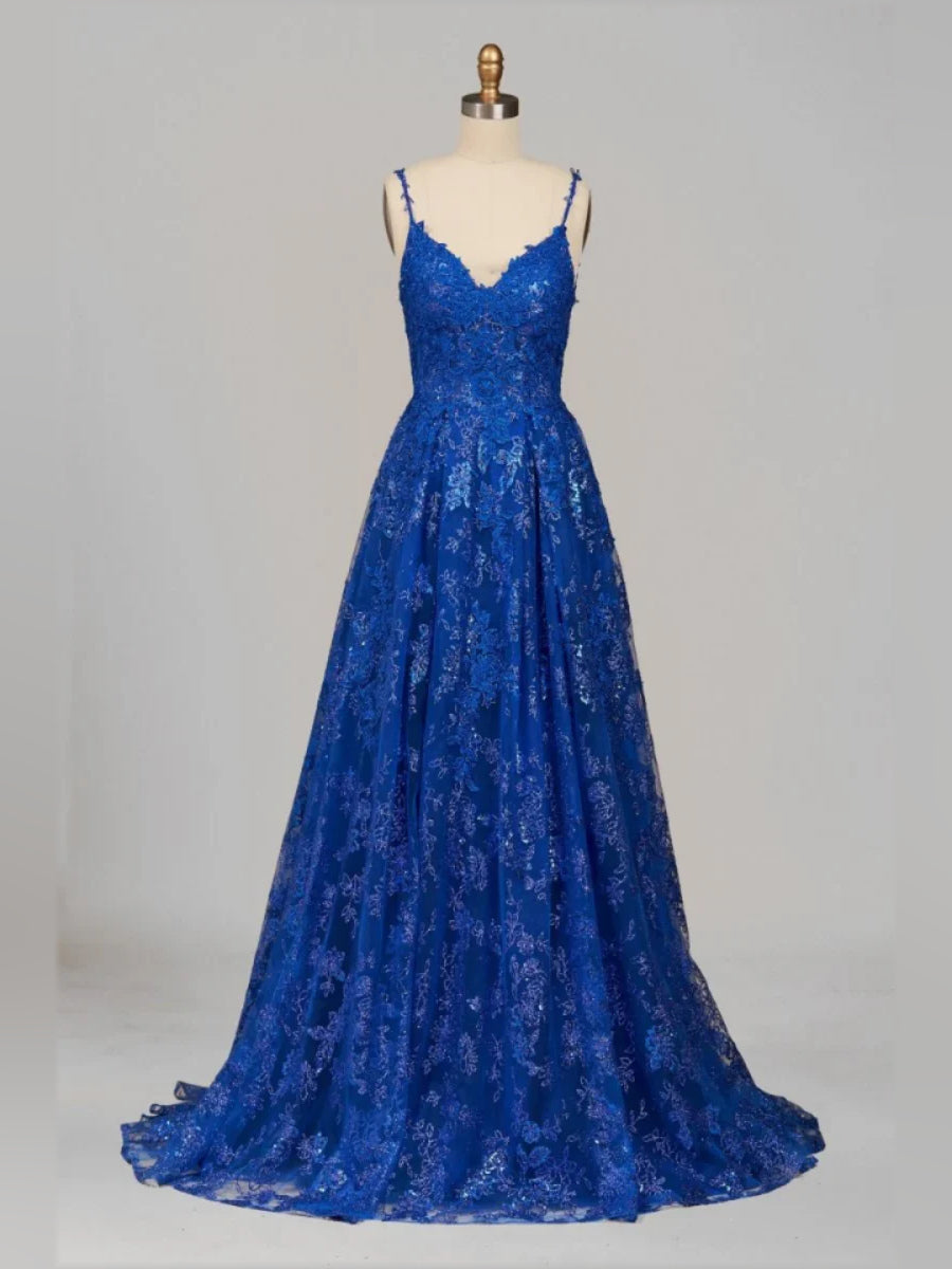 Royal Blue floor-length prom dress, alternate view showing the overall dress design